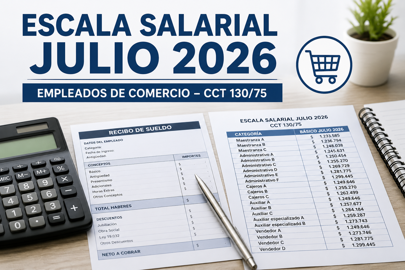 En este momento estás viendo Empleados de Comercio: escala salarial julio 2026 CCT 130/75
